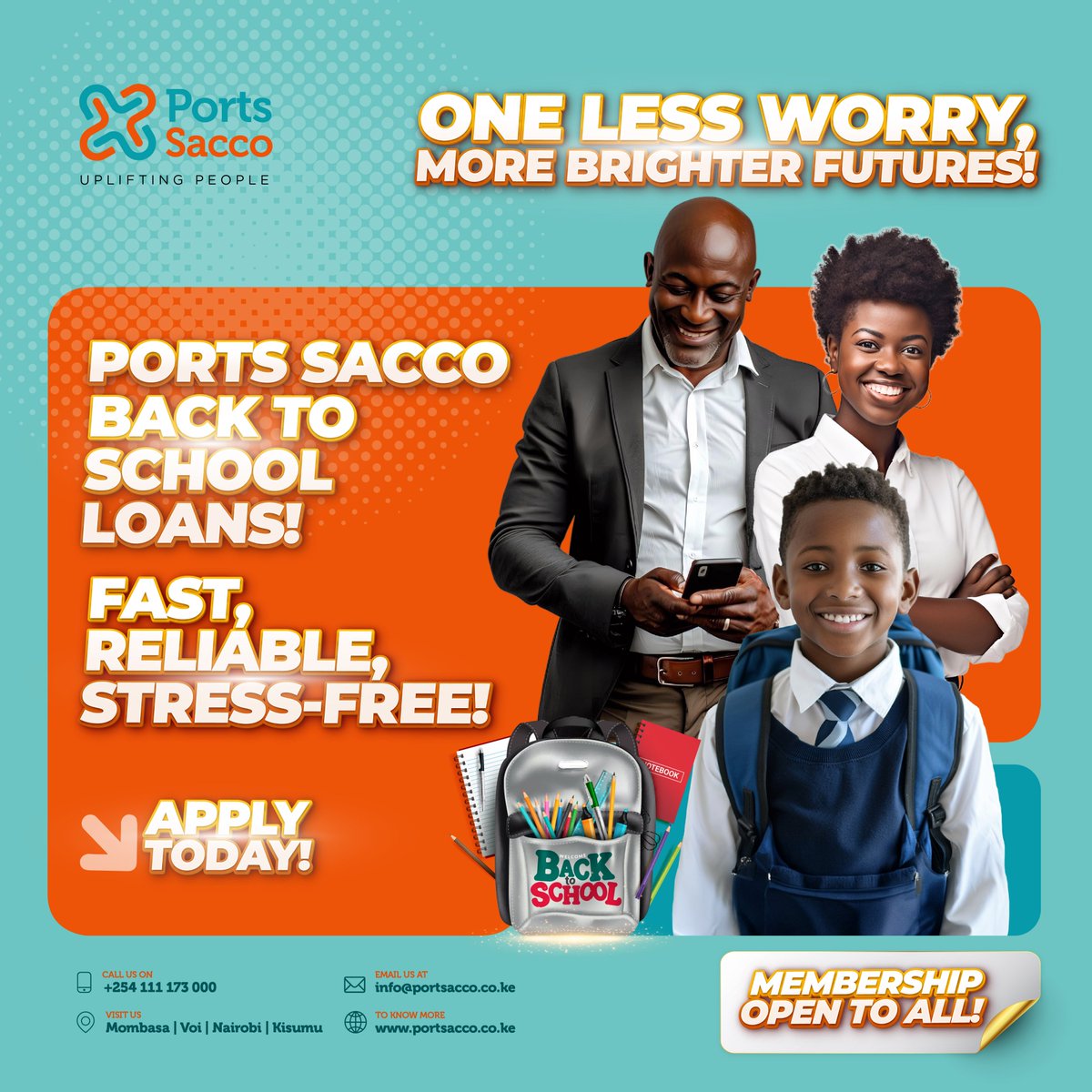 With the #PortsSacco #SchoolFees Loan, you get fast, reliable, and stress-free support to secure your child's future. One less worry, so many brighter tomorrows. Apply TODAY! #UpliftingPeople