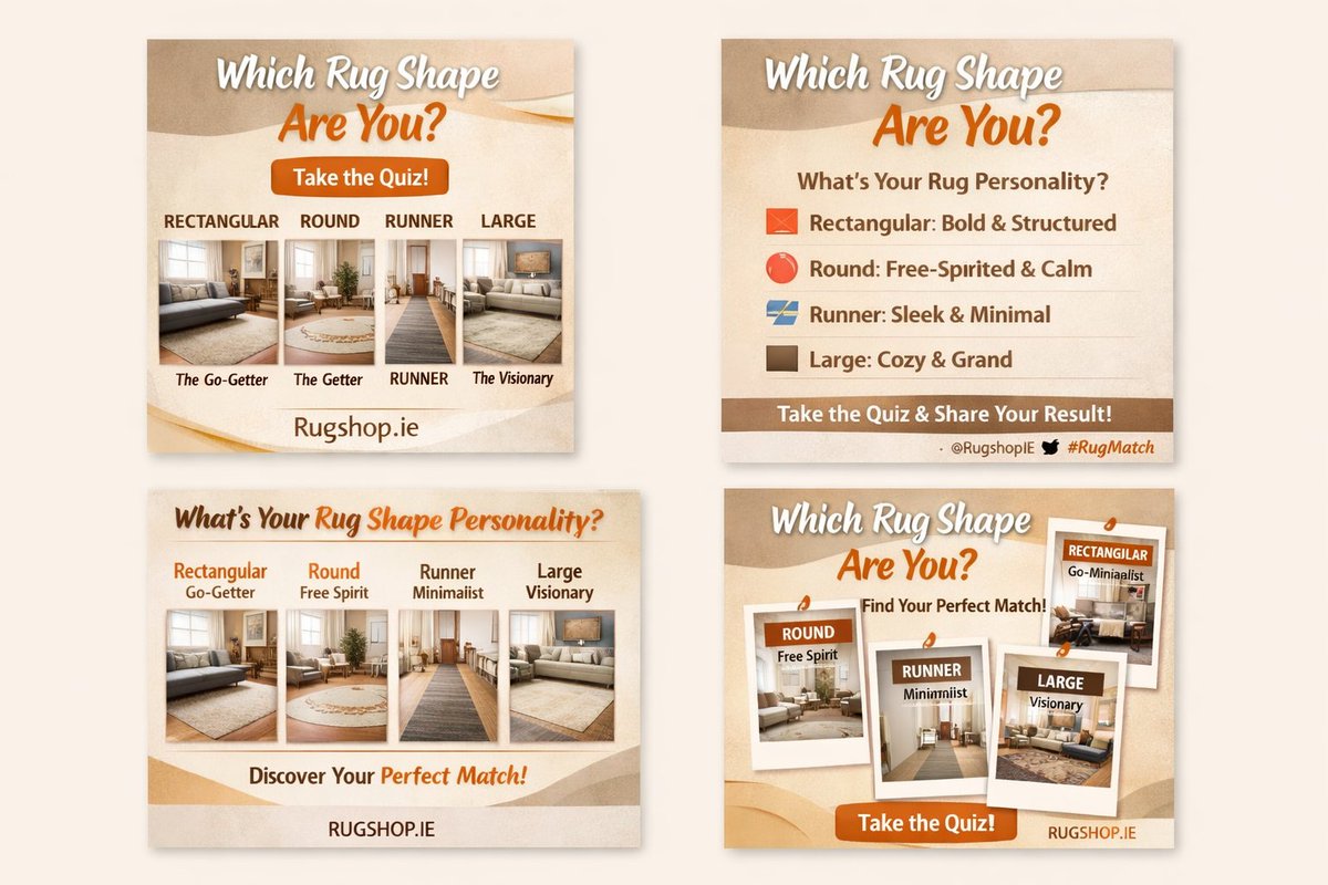 RugShopIreland's tweet photo. 🎥 Which rug shape are YOU? 🤔

Are you structured, free-spirited, minimalist, or bold? 

Watch our latest reel to find your rug personality! 🏠✨
Drop your results below and tell us which shape fits your vibe!

Shop Now - https://t.co/kLa0m2pJgk

#RugMatch #DesignFun #RugshopIE https://t.co/pqXIGRIqkp