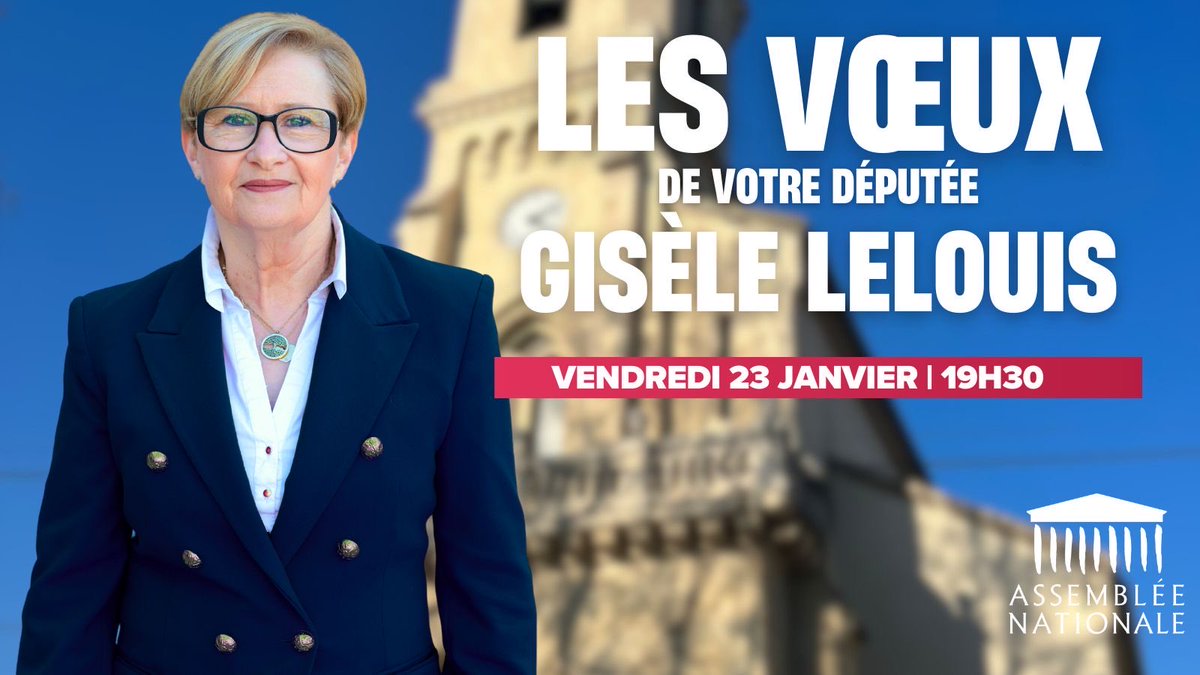 gisele_lelouis's tweet photo. Chers amis,
nous avons le plaisir de vous convier aux vœux de notre chère Députée Gisèle Lelouis, un moment convivial et chaleureux organisé pour échanger autour d’un verre et continuer à renforcer ce lien direct.
https://t.co/YdLSUKx8ea https://t.co/RsSf3m2TpW