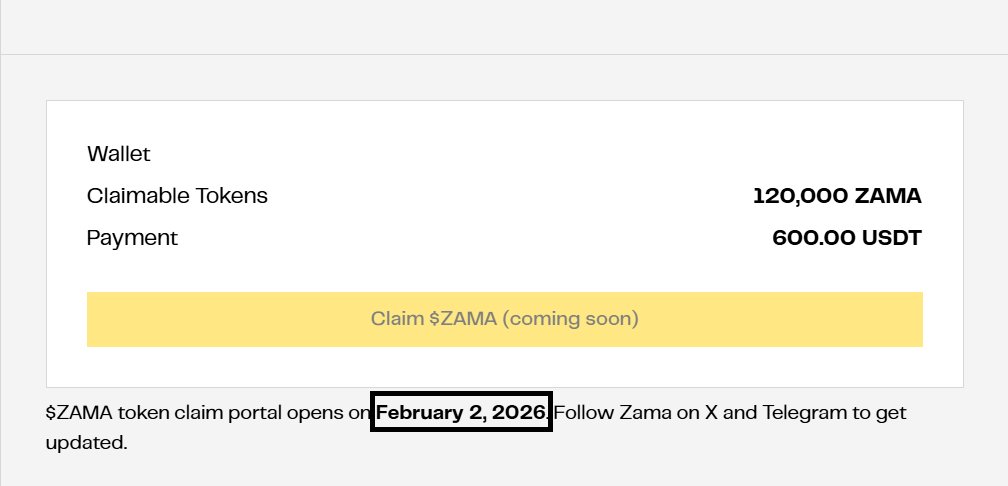 secured my Zama community sale allocation
120,000 for 600 USDT 

community sale was supposed to end Jan 20… but they will kept it open until claim date so anyone with KYC / claim issues can fix their situation.

claim portal opens Feb 2, 2026.
any unclaimed community sale tokens