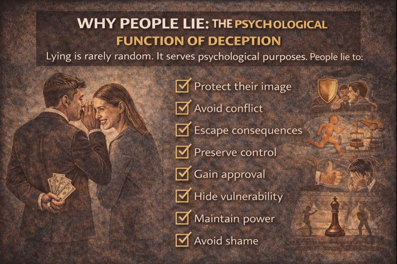 WorthyClips's tweet image. Why People Lie: The Psychological Function of Deception
Lying is rarely random. It serves psychological purposes. People lie to: