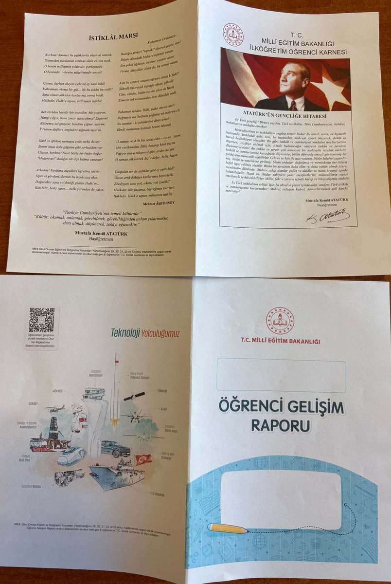 Bugün milyonlarca öğrencimiz karne alırken, daha önce Millî Eğitim Bakanlığı ile yaptığımız görüşmelerde, karne yerine verilen “Gelişim Raporları”nda da karnelerde olduğu gibi Atatürk görsellerine, İstiklal Marşı’na ve Gençliğe Hitabe’ye yer verilmesi yönündeki talebimizi açıkça