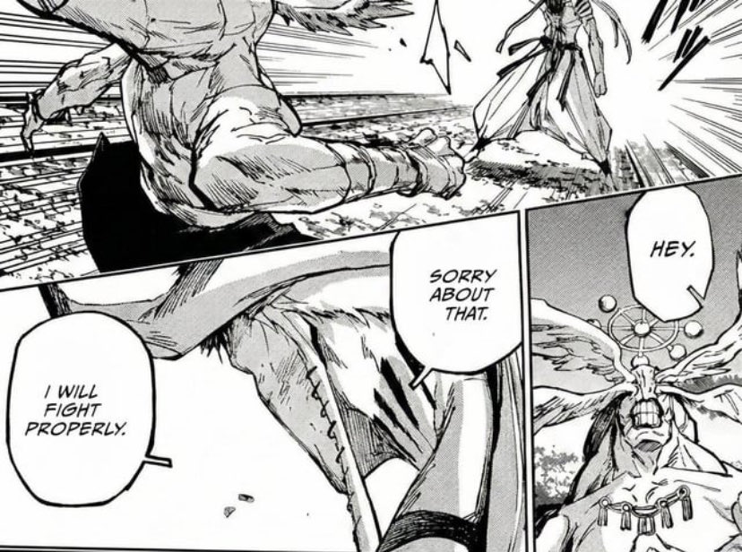 denis_dennis10's tweet photo. Dabura literally apologises to mahoraga for not taking the fight seriously and y’all are still calling him a fraud smh #jjk #Modulo18 https://t.co/BdpN1EehDL