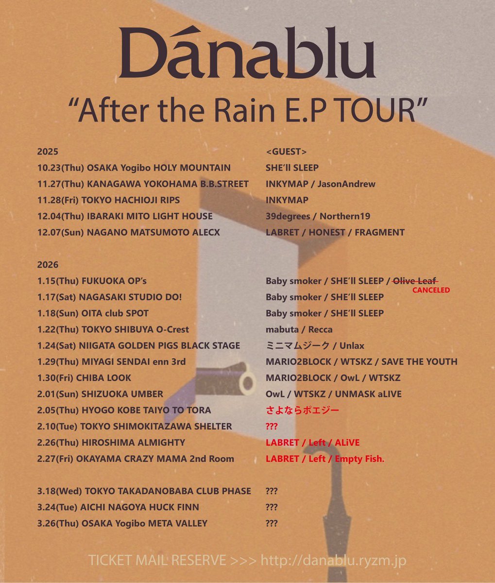 emptyfish111's tweet photo. 【🔥LIVE情報解禁🔥】
2026/2/27（fri）at岡山CRAZY MAMA 2nd Room

Danablu "After the Rain E.P TOUR"

Danablu
LABRET
Left
Empty Fish.

open/start:18:30/19:00
adv/door:¥3,000/¥3,500

Danabluのツアーに呼んでいただきました!!
ツアーの中で1番熱い日にします!!
取り置きはHPまたはDMま���📩🙇🏻 https://t.co/BavyEa4BmC