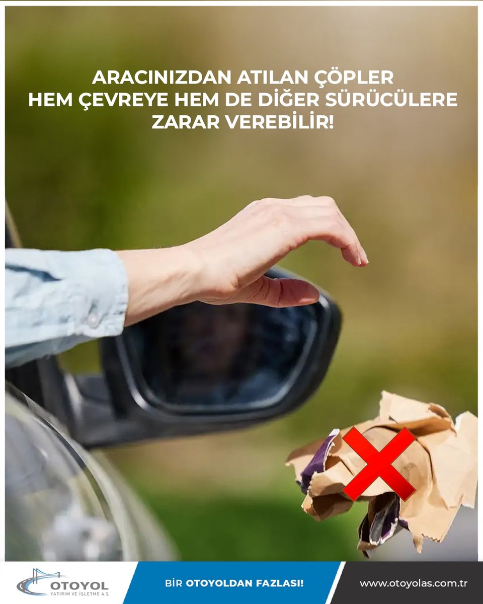 Çevreyi kirletmek yalnızca görüntü kirliliğine neden olmaz; aynı zamanda ciddi bir güvenlik riski oluşturur. Kağıt, pet şişe, sigara izmariti gibi hafif görünen atıklar arkadan gelen aracın camına isabet edebilir; hatta cam kırılmalarına yol açabilir.

otoyolas.com.tr
