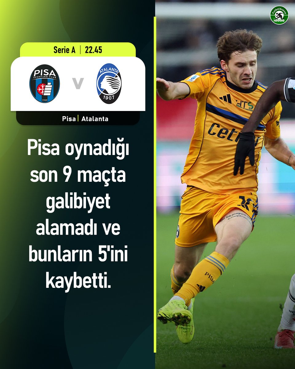 iddaafa's tweet image. ✍️ Pisa oynadığı son 9 maçta galibiyet alamadı ve bunların 5'ini kaybetti.