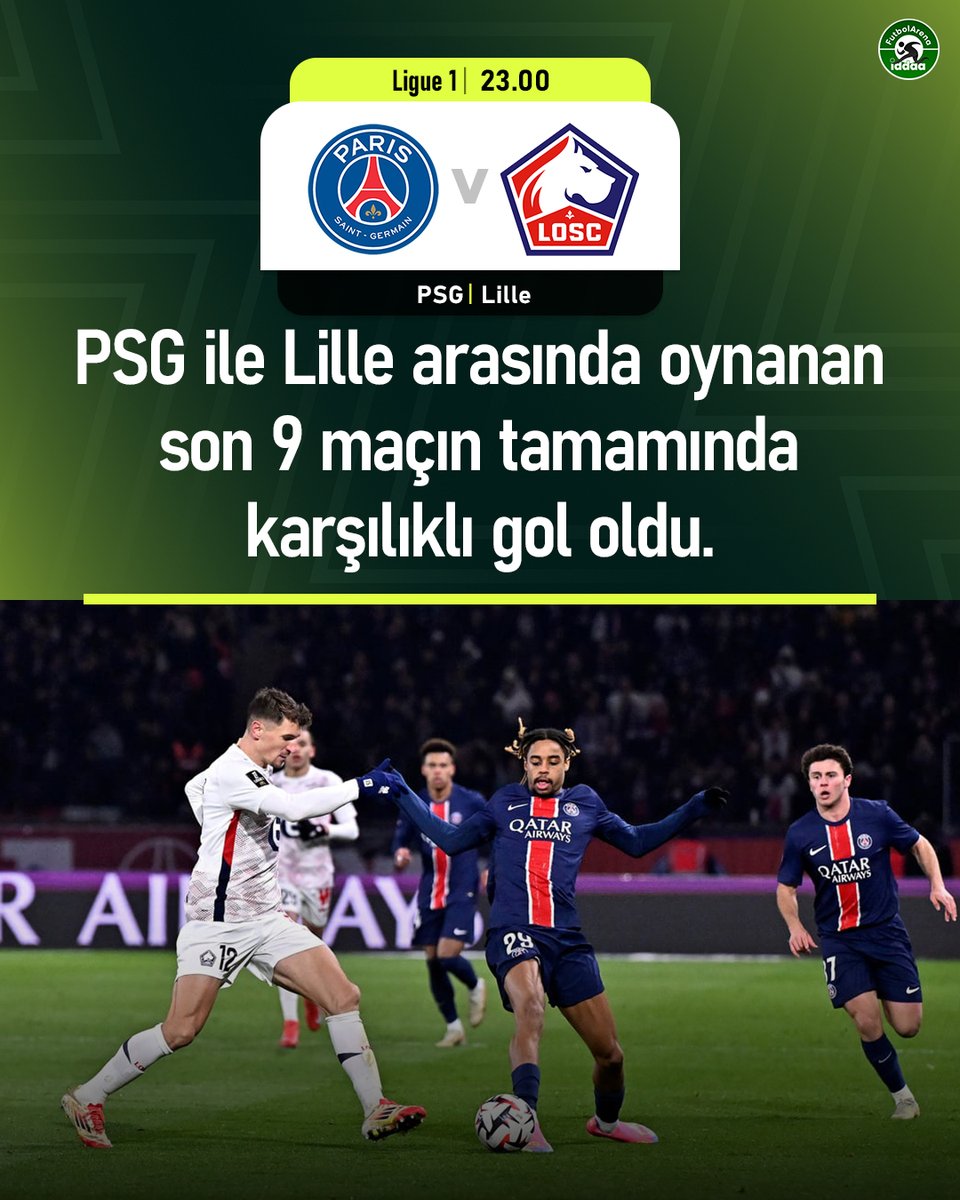 iddaafa's tweet image. ✍️ PSG ile Lille arasında oynanan son 9 maçın tamamında karşılıklı gol oldu.
