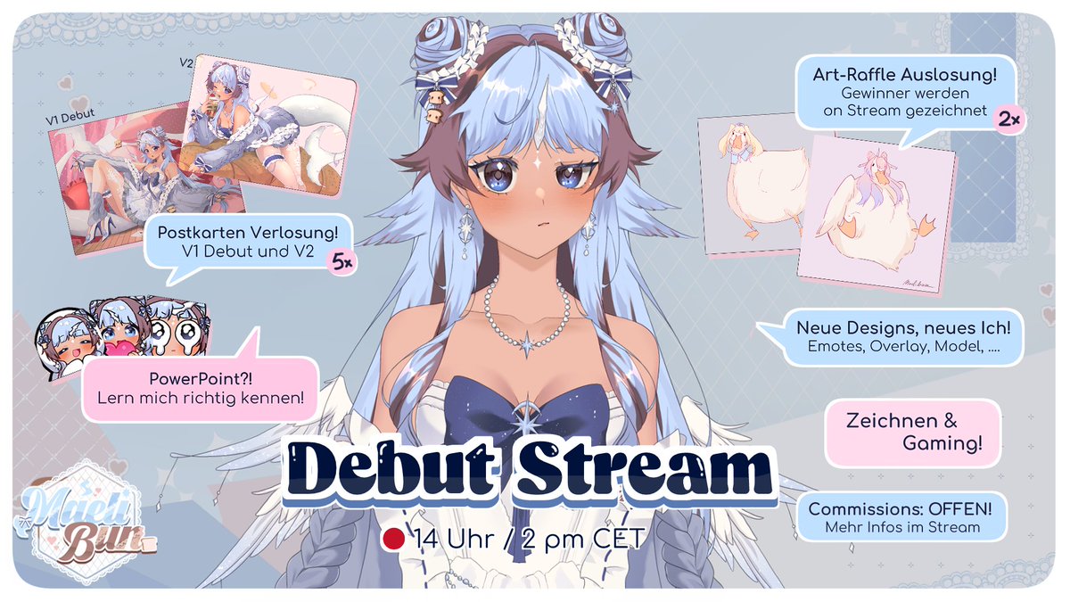 Ich weiß ihr könnts nicht mehr hören,
ABER heute um 14 Uhr dürft ihr mich endlich richtig kennenlernen, denn es ist (who would have guessed)
🎉 MEIN MODEL DEBUT 🎉

Freu mich euch später zu empfangen!
#GERVtuber #VtuberDebut
