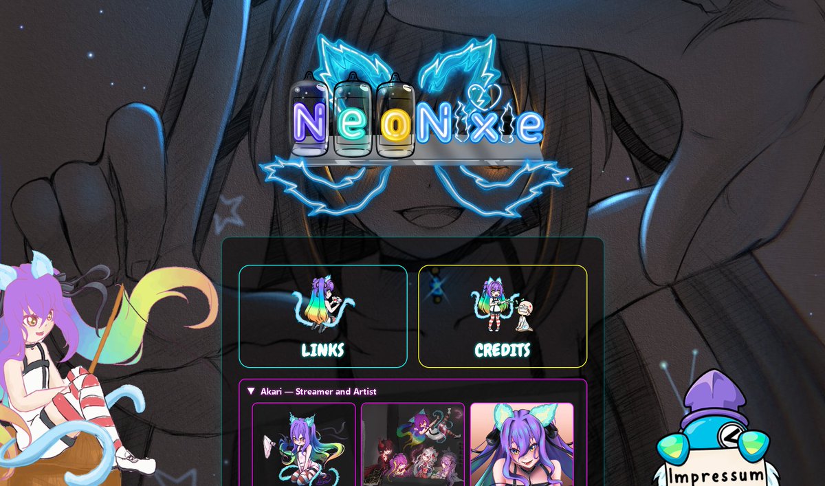 Endlich ist meine Webseite wieder da!!
neo-nixie.de
nach dem mich mein ehemaliger Mod einfach im regen stehen lassen hat und die domäne mit genommen hat hab ich sie entlich neu aufgesetzt ^^

alle Credits und links sind hier zu finden