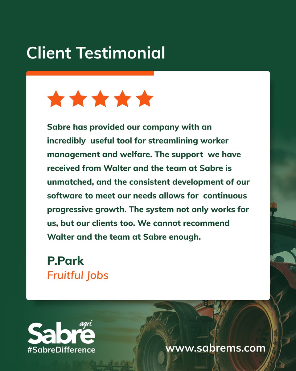 sabremssoftware's tweet photo. Proud to support agricultural businesses with software that grows alongside them. Real partnerships, real results, and continuous improvement driven by the people who use Sabre every day.

#SabreAgri #AgriculturalRecruitment #WorkforceManagement #CustomerSuccess #SabreDifference https://t.co/7zMATCNtbz