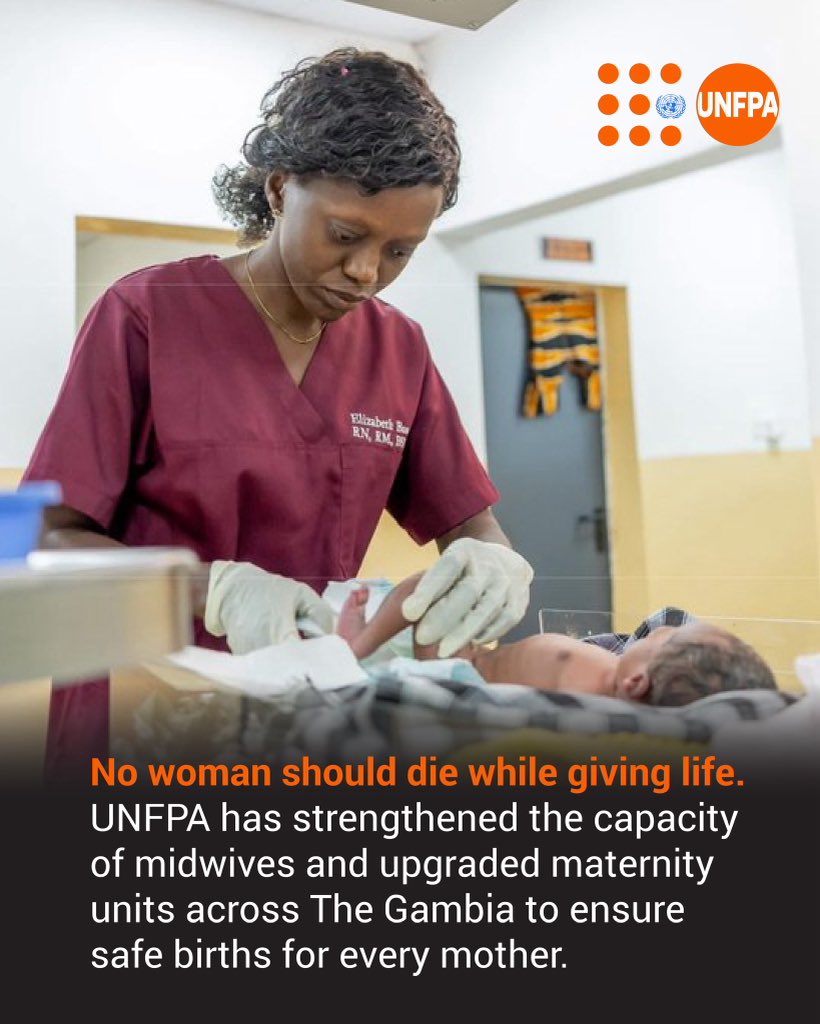 Every mother deserves a safe birth🤱 

In partnership with the Govt of The Gambia, <a href="/UNFPA/">UNFPA</a> has expanded emergency obstetric care and trained midwives to save lives across the country.

#RDinGambia

<a href="/SennenHounton/">Sennen Hounton</a> <a href="/rosensarr/">Rose Sarr</a> <a href="/UNFPA_WCARO/">UNFPA WCARO</a>