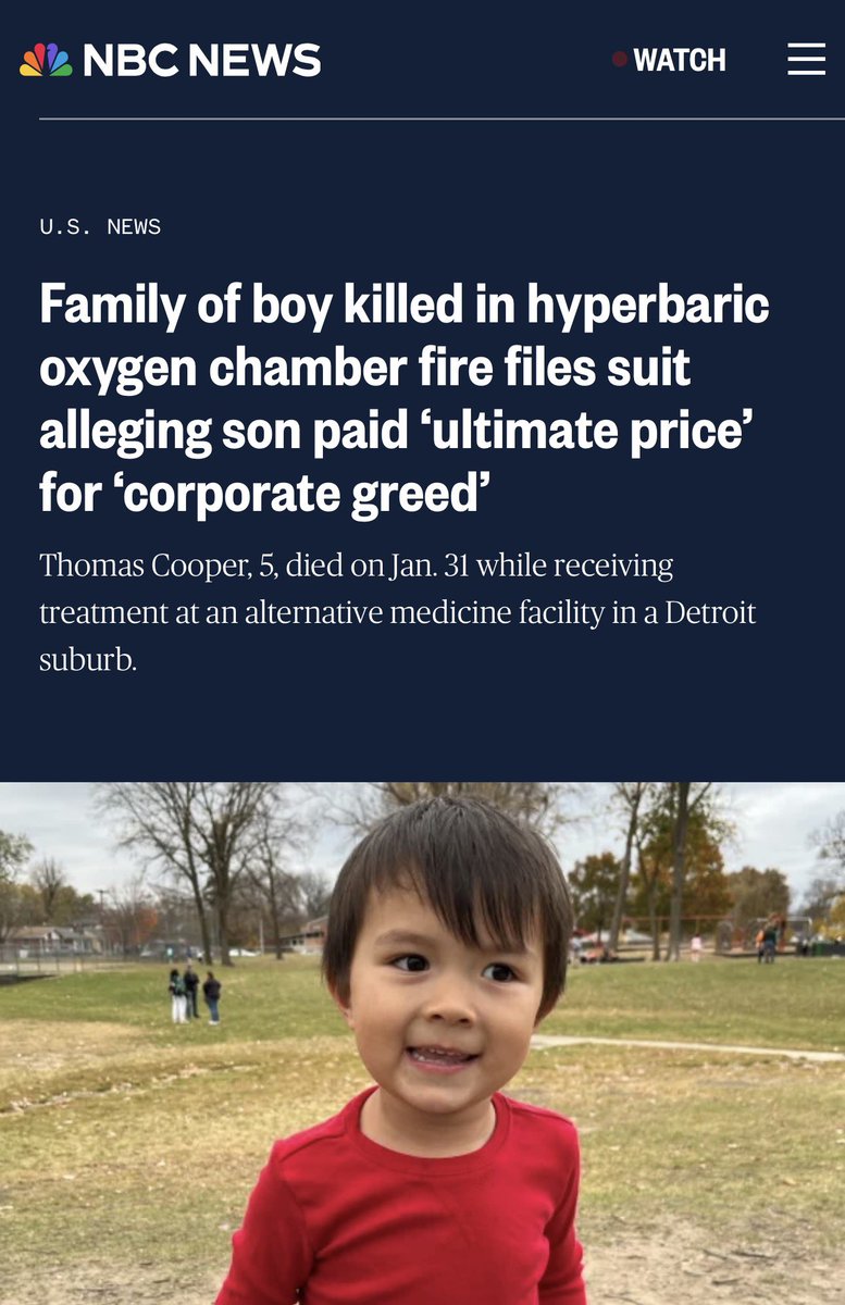 MedBunker's tweet image. Le camere iperbariche (macchinari pieni di  ossigeno al 100%) sono usate da ciarlatani e imbroglioni come cura per disturbi come l’autismo o l’ADHD. Senza basi scientifiche. Sono noti diversi incidenti anche a bambini, come negli USA su un bambino di 5 anni, morto ustionato.