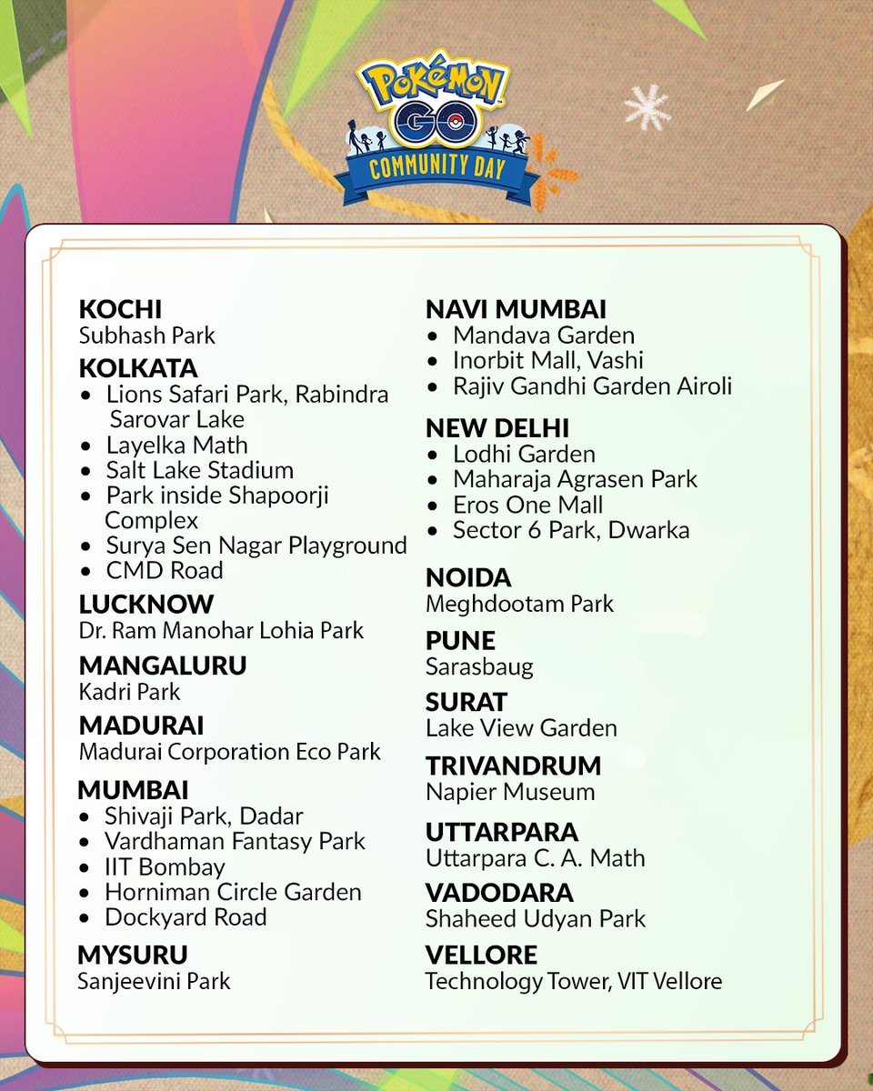 Trainers, we want to announce the January Community Day meetups! On Sunday, January 18, join Trainers in cities across India and enjoy various activities. Meet you out there.