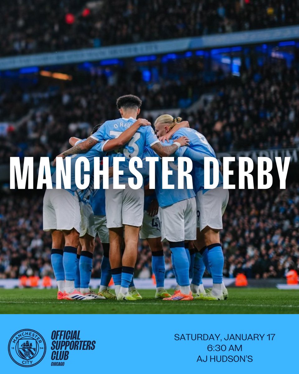ChicagoMCFC's tweet image. It’s nearly Derby Day! Rep your favorite blue City gear and join us at @ajhudsons tomorrow for the 6:30 kickoff. The pub will be all ages, so bring the family, too! C’mon City 🩵🐝

#mancityosc