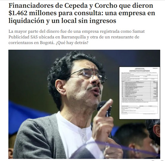 Enrique_GomezM's tweet photo. Entonces, de acuerdo a la información que reposa en el CNE @carolinacorcho Carolina Corcho e Iván Cepeda @IvanCepedaCast reciben $1.462 millones para financiar la consulta de una empresa que está en liquidación y que no cuenta con ingresos.

Esto no es menor y empieza a parecerse a las bolsas negras que recibió @petrogustavo en campaña. Necesitamos respuestas de los entres de control ¿O nos van a aplicar la misma de 2022 con tarimas pitufescas (P) y contratistas de aviones que reciben regalos de Navidad por miles de millones de pesos?