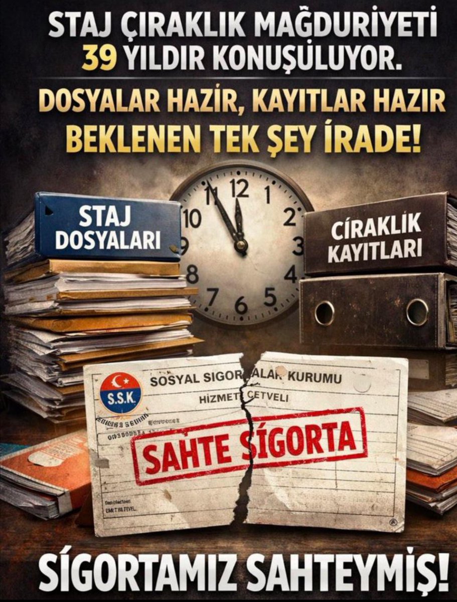 Staj ve çıraklık dönemlerinde fiilen çalışmalarına rağmen, sigorta başlangıçları emeklilikte yok sayılan yüz binlerce vatandaşımız büyük mağduriyet yaşamaktadır.

Gerekli yasal düzenlemelerin hayata geçirilmesi için yıllardır Meclis'te mücadele ediyoruz.