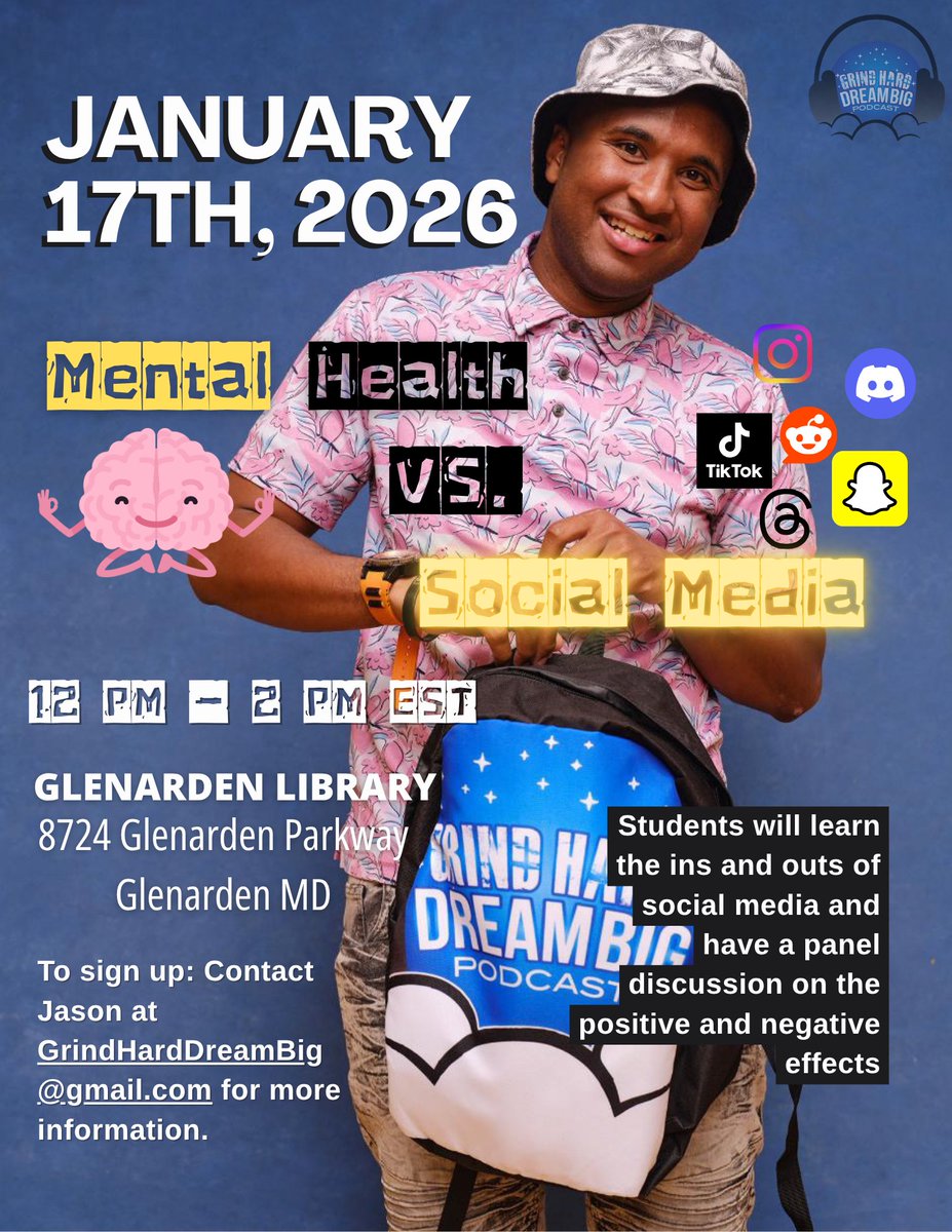 Attention Teens In The DMV If you need community service hours and are in middle school or high school I am having a Mental Health vs Social Media Workshop tomorrow January 17th  lets connect build and learn together "The Harder You Grind The Bigger You Dream"