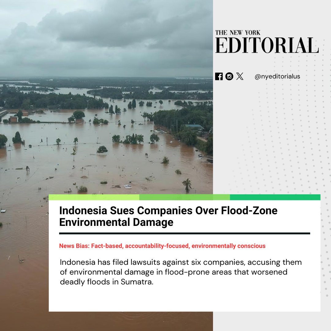 nyeditorialus's tweet image. Indonesia has sued six companies for environmental damage in flood zones, seeking billions in compensation after devastating Sumatra floods.

Read more on our Website

#Indonesia #ClimateJustice #EnvironmentalAccountability