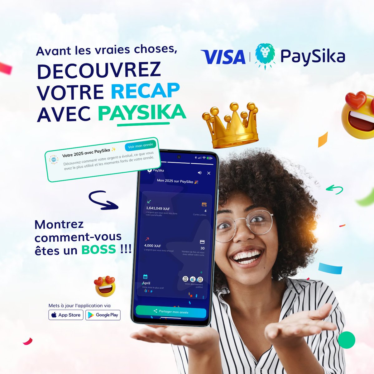 🎉 𝐍𝐎𝐔𝐕𝐄𝐀𝐔𝐓É 𝐏𝐀𝐘𝐒𝐈𝐊𝐀 — 𝐃É𝐂𝐎𝐔𝐕𝐑𝐄𝐙 𝐕𝐎𝐓𝐑𝐄 𝐑É𝐂𝐀𝐏𝐈𝐓𝐔𝐋𝐀𝐓𝐈𝐅 𝟐𝟎𝟐𝟓 ! 🎉

Toute l’année 2025, vous avez payé, transféré, utilisé votre carte VISA PaySika…
👉 Aujourd’hui, PaySika vous montre votre année en chiffres 📊💳

🔍 Nombre de
