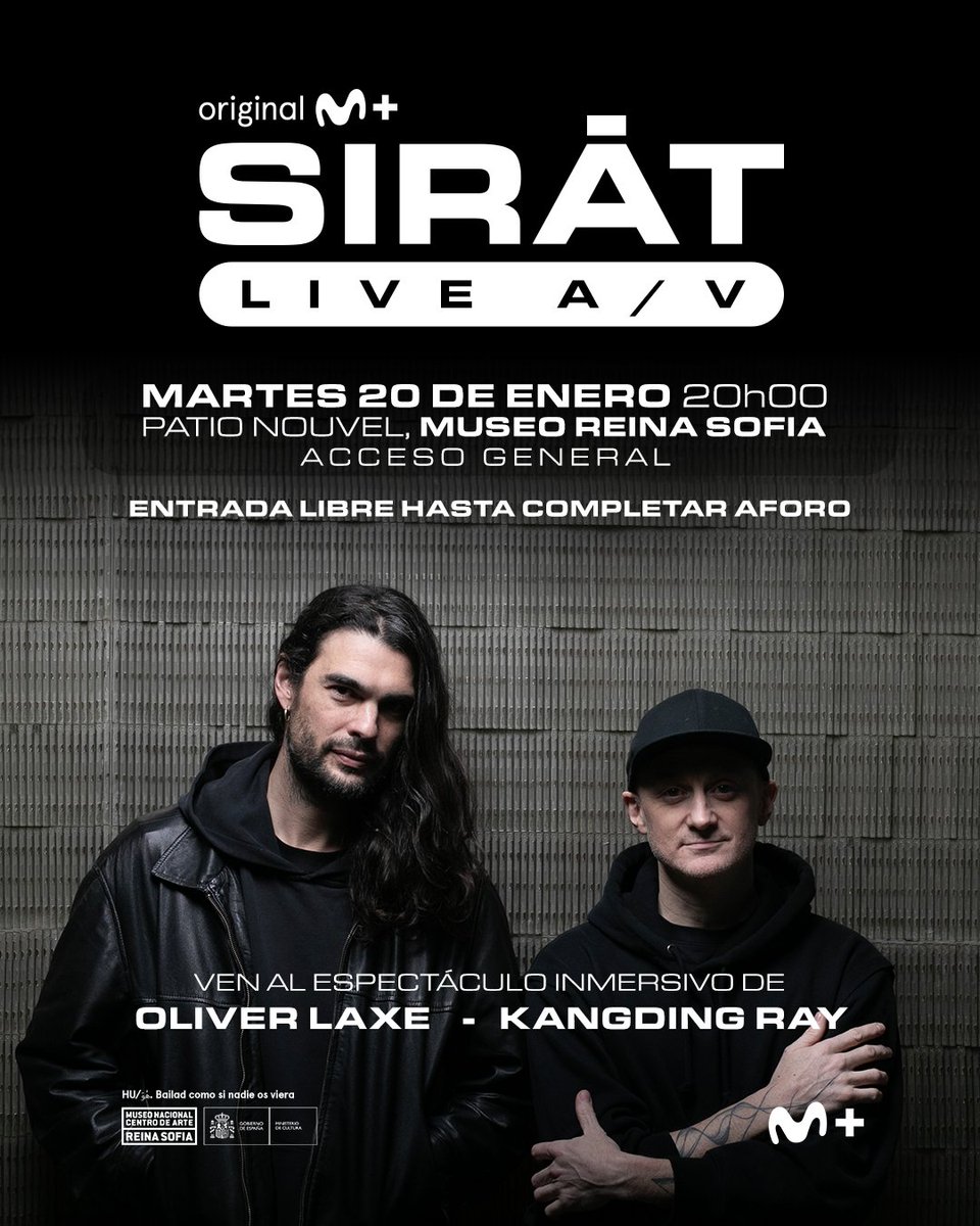 MovistarPlus's tweet photo. ¡Ven al fiestón inmersivo de Oliver Laxe, Kangding Ray y #Sirat! 
Tienes la oportunidad de disfrutar de este espectáculo acudiendo el martes 20 a la puerta del Museo Reina Sofía. Entrada libre hasta completar aforo 👇 https://t.co/aXE53XEALe