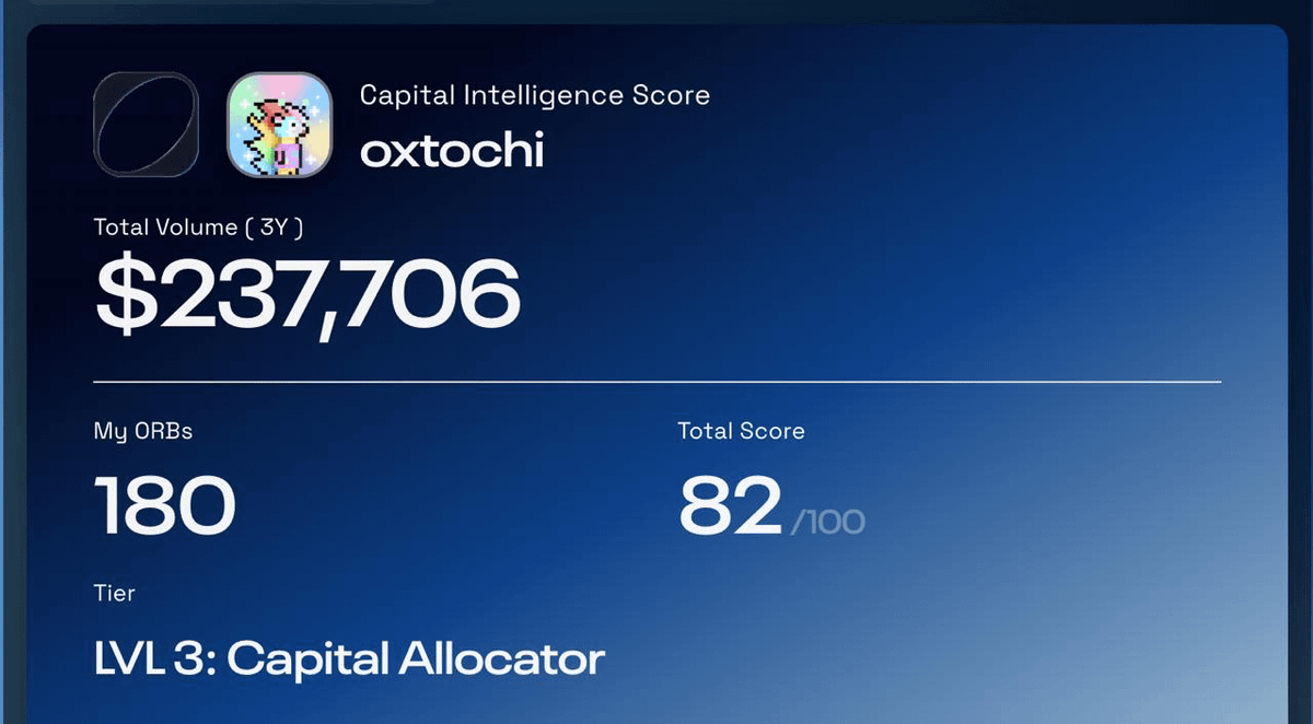 icymi

claimed the ORBT defi score card so i can feel early to something 

it’s ORBT protocol, and they are building a unified liquidity infra for defi

here is a zero cost, early/low effort activity likely to position one for pleasant surprises, considering that there are points
