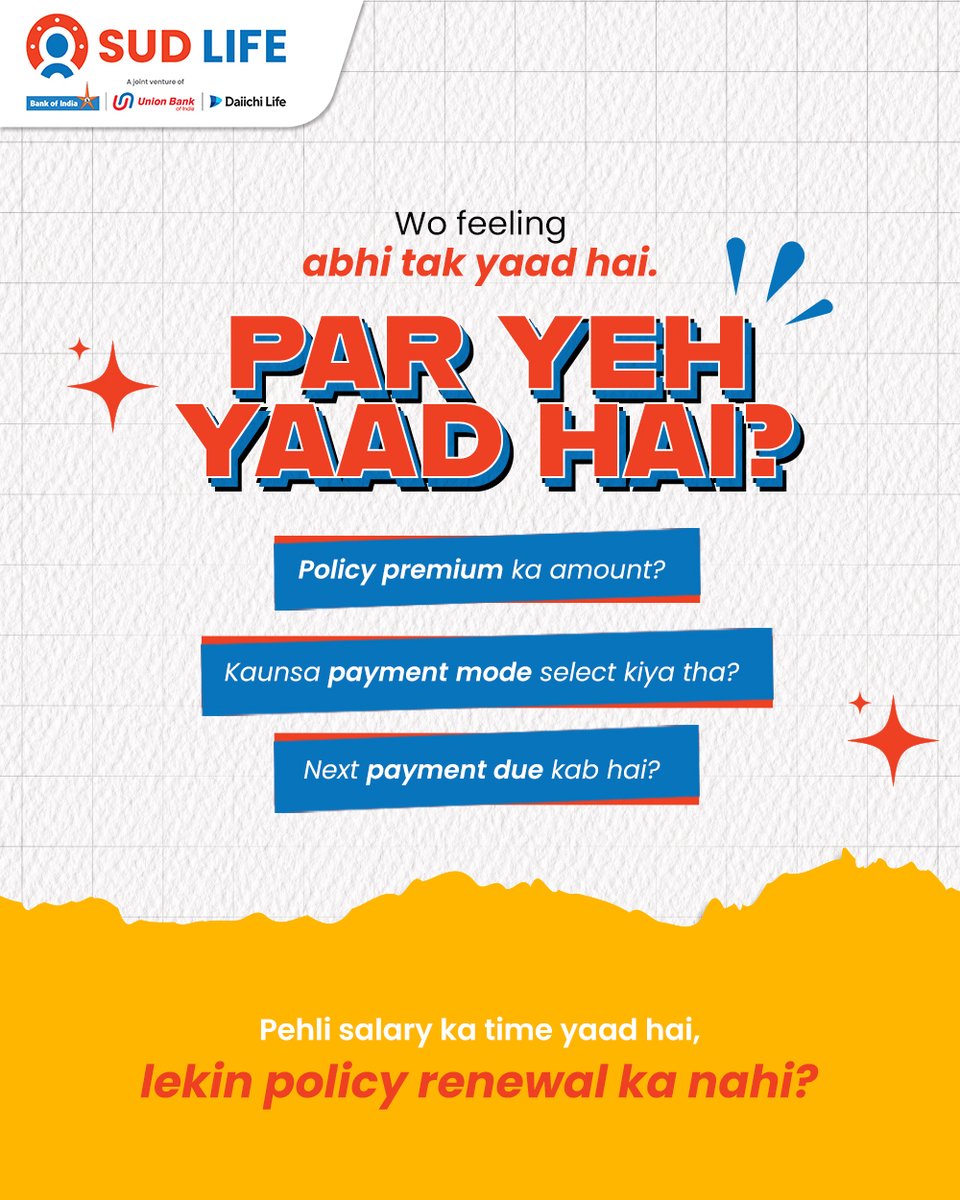 Date yaad hai. Feeling yaad hai. Amount yaad hai. Aur toh aur uss din ka weather bhi. Lekin policy renewal date?  ​

Don’t let a forgotten date cost you a lifetime. UPI se 2 min mein renew your Insurance Policy now!

Disclaimer: bit.ly/3YbUDkL