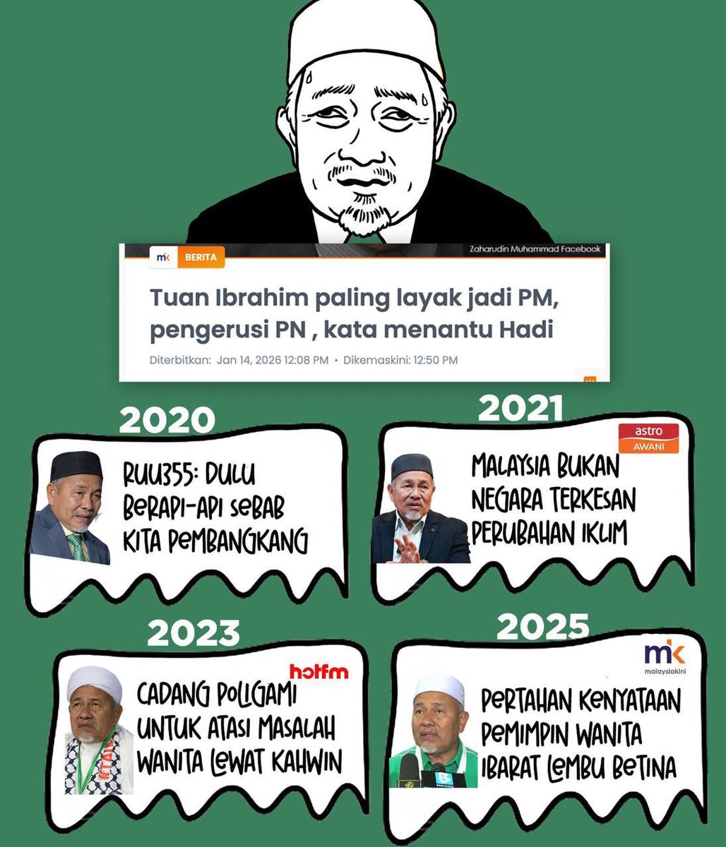 md_zuwairi's tweet image. PN Kebuntuan Dan Kedunguan

Seorang pemimpin akar umbi PAS yang juga menantu kepada Presiden PAS, Abdul Hadi Awang, berpandangan Timbalan Presiden PAS, Datuk Seri Tuan Ibrahim Tuan Man merupakan calon paling layak untuk diangkat sebagai Pengerusi Perikatan Nasional (PN) dan Per