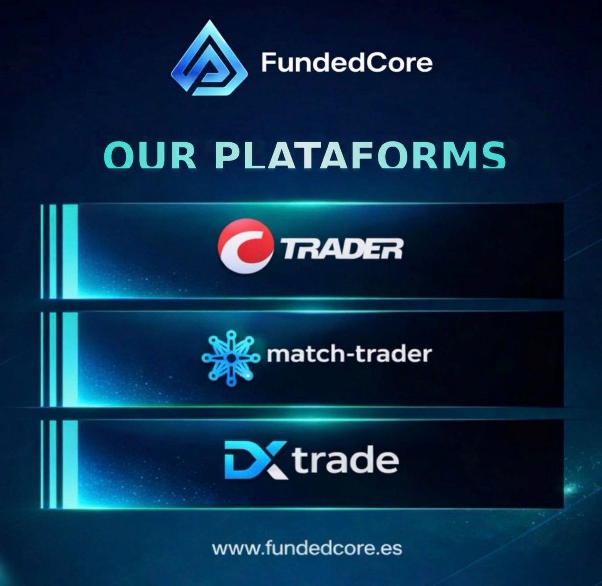 We don’t limit traders to one environment.

We give you choice, flexibility, and execution power.

Trade on:
✅ cTrader 
✅Match-Trader
✅DXtrade

And this is just the beginning.
More platforms will be added in the future as we continue to expand and improve the trading
