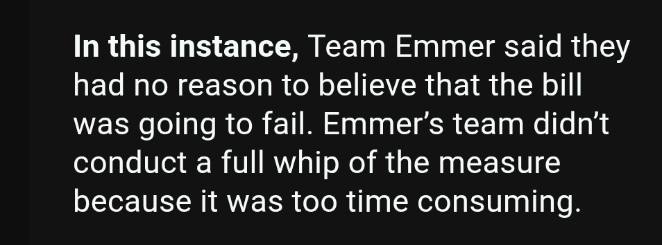 Holy laziness. 

Credit where credits are due. The whip team on the D side would NEVER. 

You do a spot check then follow up so you have answers on the book from all your members. This isn't too difficult.
