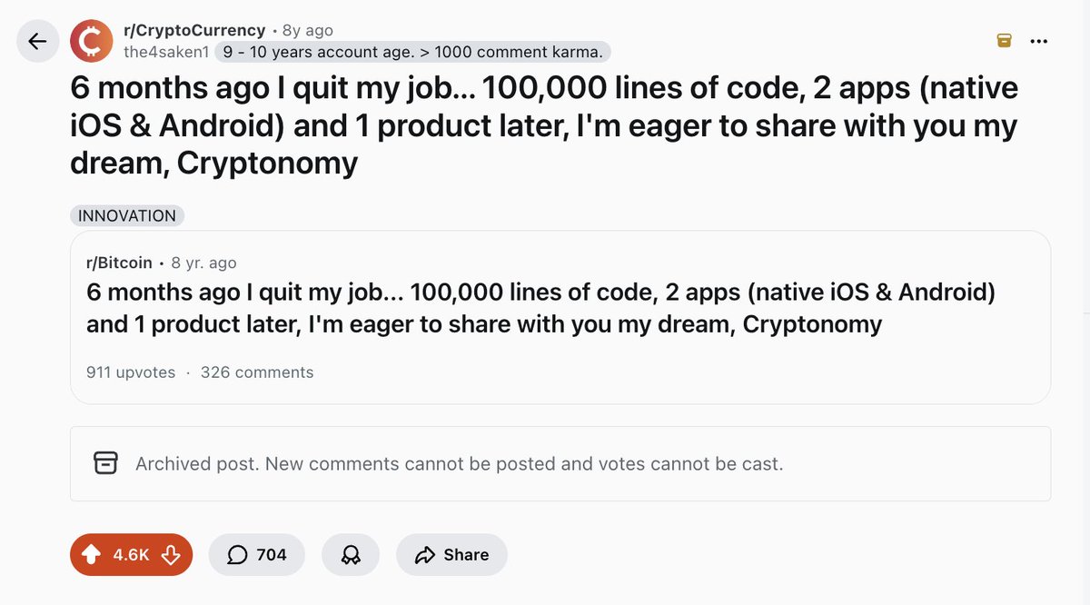this post went super viral at the time the first version was #1 on the  crypto subreddit, but got taken down after a day bc of some stupid auto-bot  flair thing so