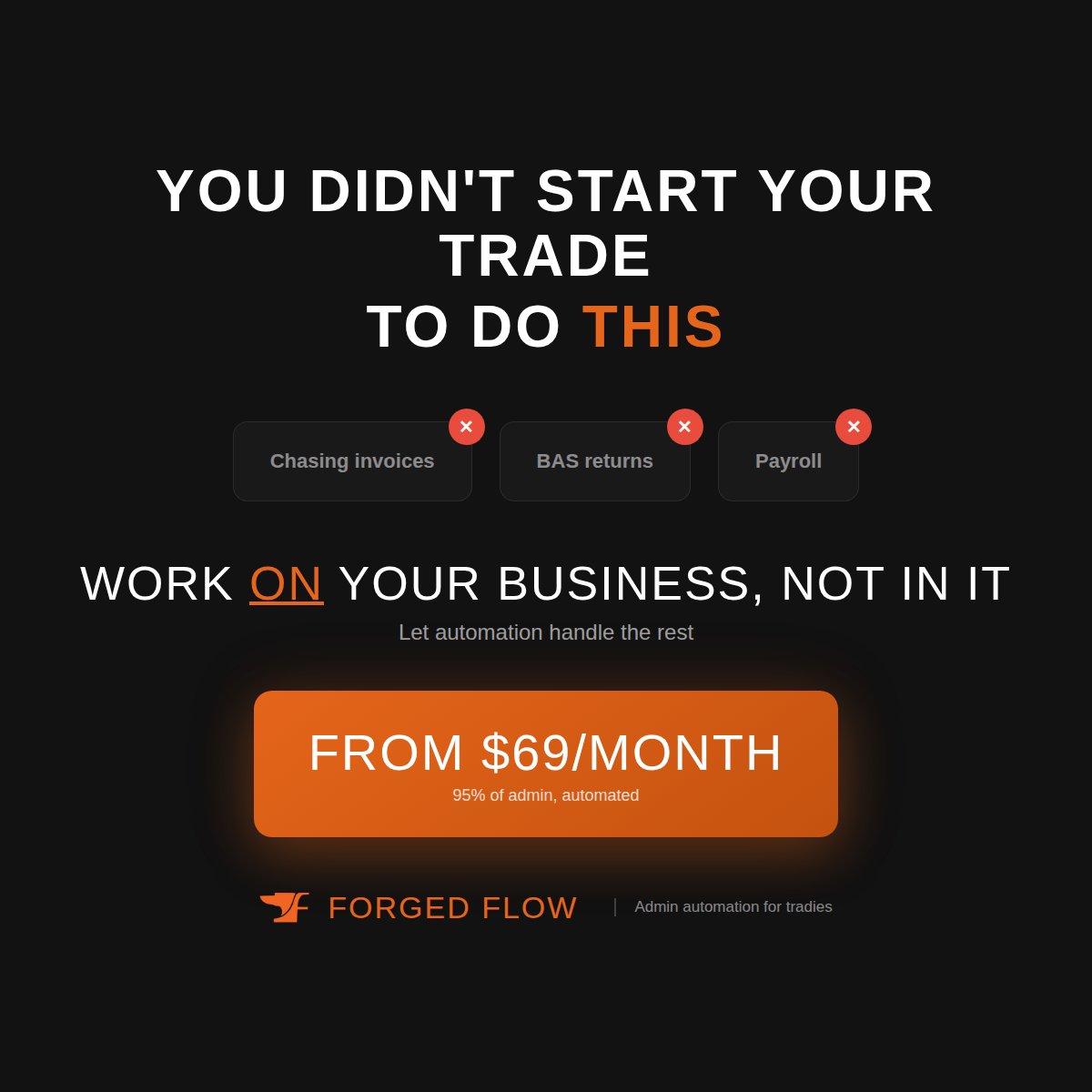 forgedflow's tweet photo. Work on your business, not in it. - Forged Flow https://t.co/vkK9po2Zbl