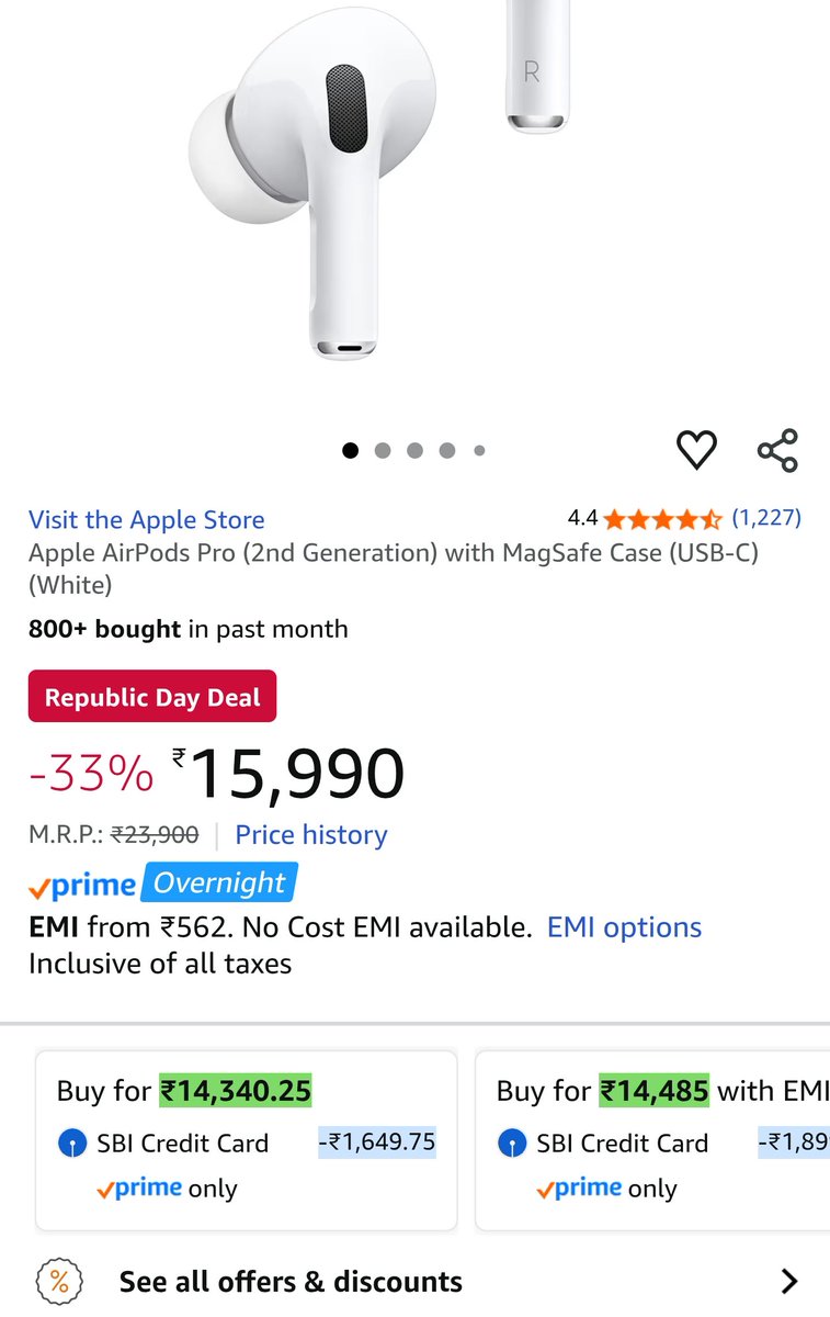 Deal alert !! 

Apple AirPods Pro 2nd gen (USB C) available for ₹14,340 on Amazon . This is one of the best deals during this Republic day sale . iPhone users, Just buy it !!