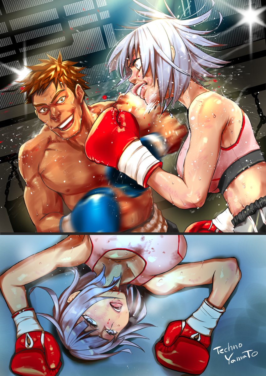 commission再掲載。 わからせパンチ。グレーの髪は難しいよね。でも描きたい…! 