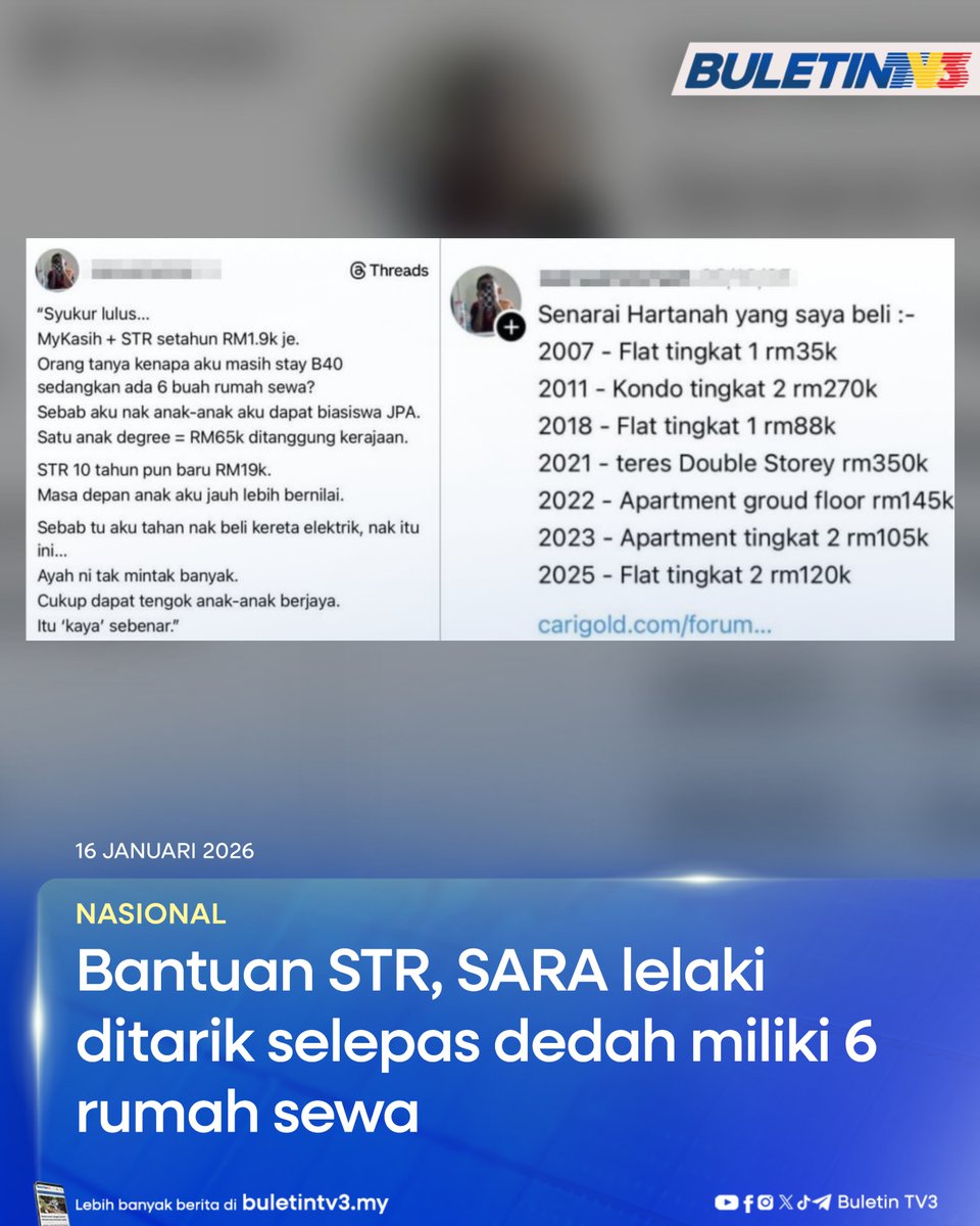 NASIONAL | Kementerian Kewangan (MoF) menarik balik kelayakan penerimaan Sumbangan Tunai Rahmah (STR) dan Sumbangan Asas Rahmah (SARA) terhadap seorang lelaki yang mengaku memiliki enam buah rumah sewa.

#BuletinTV3 #BeritaTerkini #KementerianKewangan #STR #SARA #SumbanganRahmah