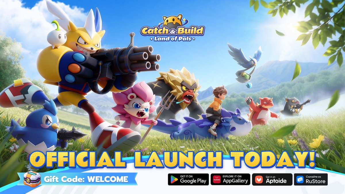 Catch_and_Build's tweet photo. Dear Trainers, Catch & Build: Land of Pals has officially launched on Android!

Your Pals are eagerly awaiting your arrival, are you ready to train the mightiest companions and build the grandest kingdom?

To give you a head start on your journey, we've prepared an exclusive new player gift code just for you:
WELCOME
CAB7777
CAB2026
CATCHPAL

How to Redeem:
Tap the square icon in the bottom-left corner of the screen → Tap the gear icon in the bottom-right→ Tap the [Gift Code] button in the center → Enter your code