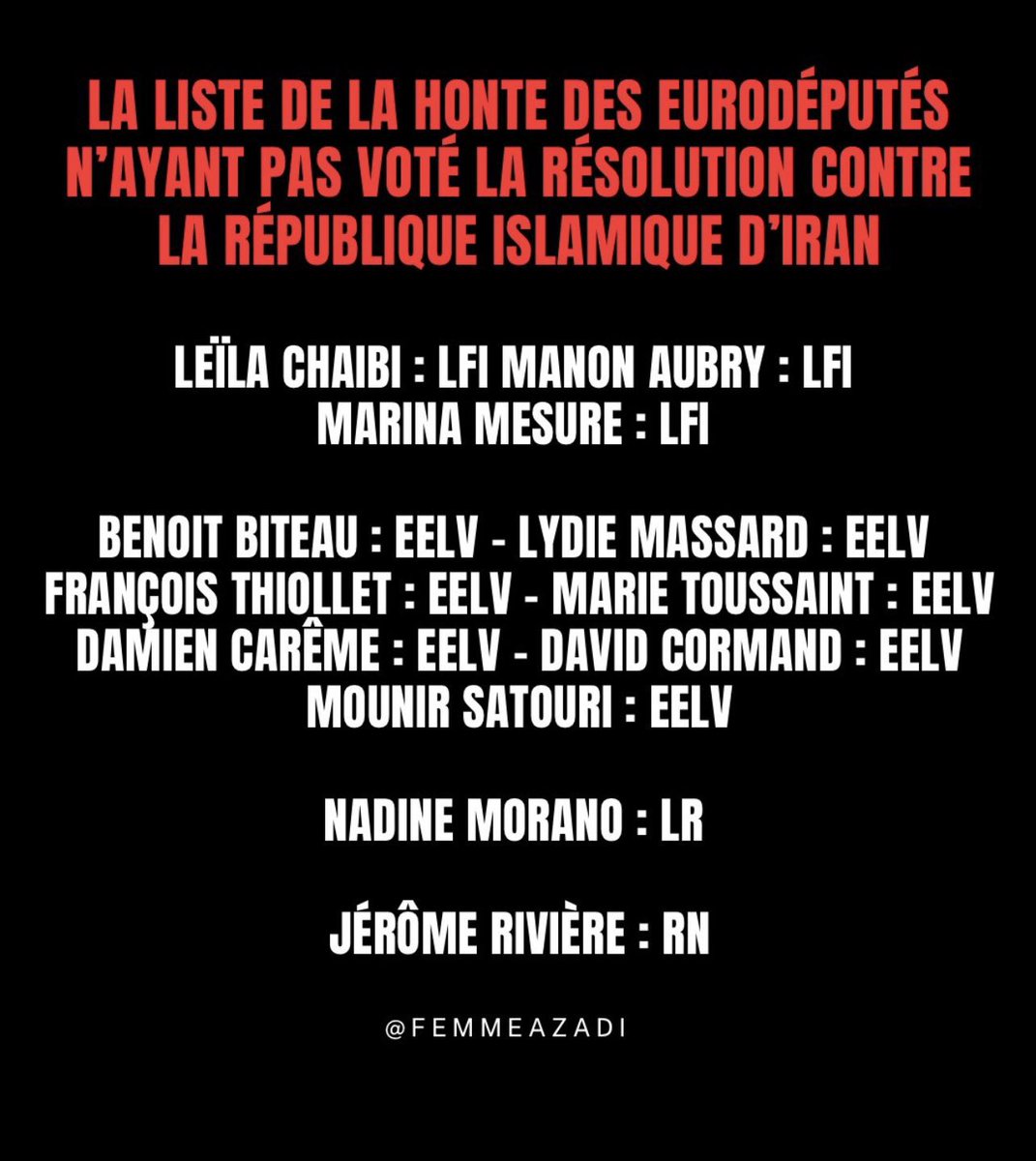 femmeazadi's tweet image. @marinetondelier , malheureusement pour vous, les votes ne s’effacent pas et je suis là pour vous le rappeler … 

Ça date un peu … c’était la résolution au parlement européen pour condamner les exactions commises sur le peuple iranien et demander le classement des gardiens de…