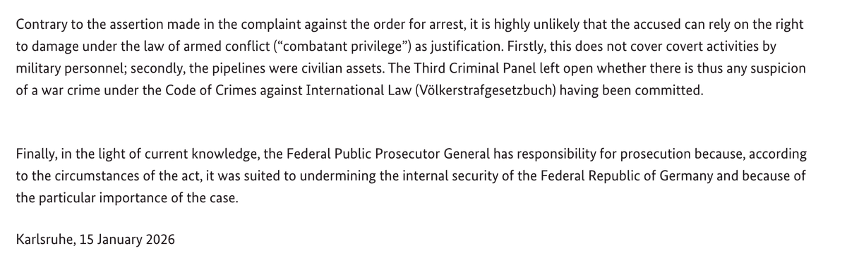 The German Supreme court makes it clear. The Nord Stream bombing was a crime in Germany, and also a crime against Germany.