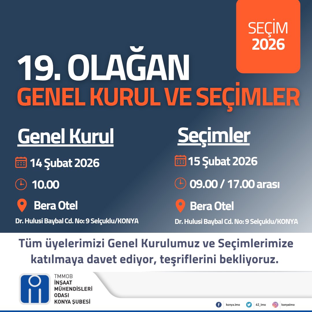 Tüm üyelerimizi Genel Kurulumuz ve Seçimlerimize katılmaya davet ediyor, teşriflerini bekliyoruz.

#Seçim2026