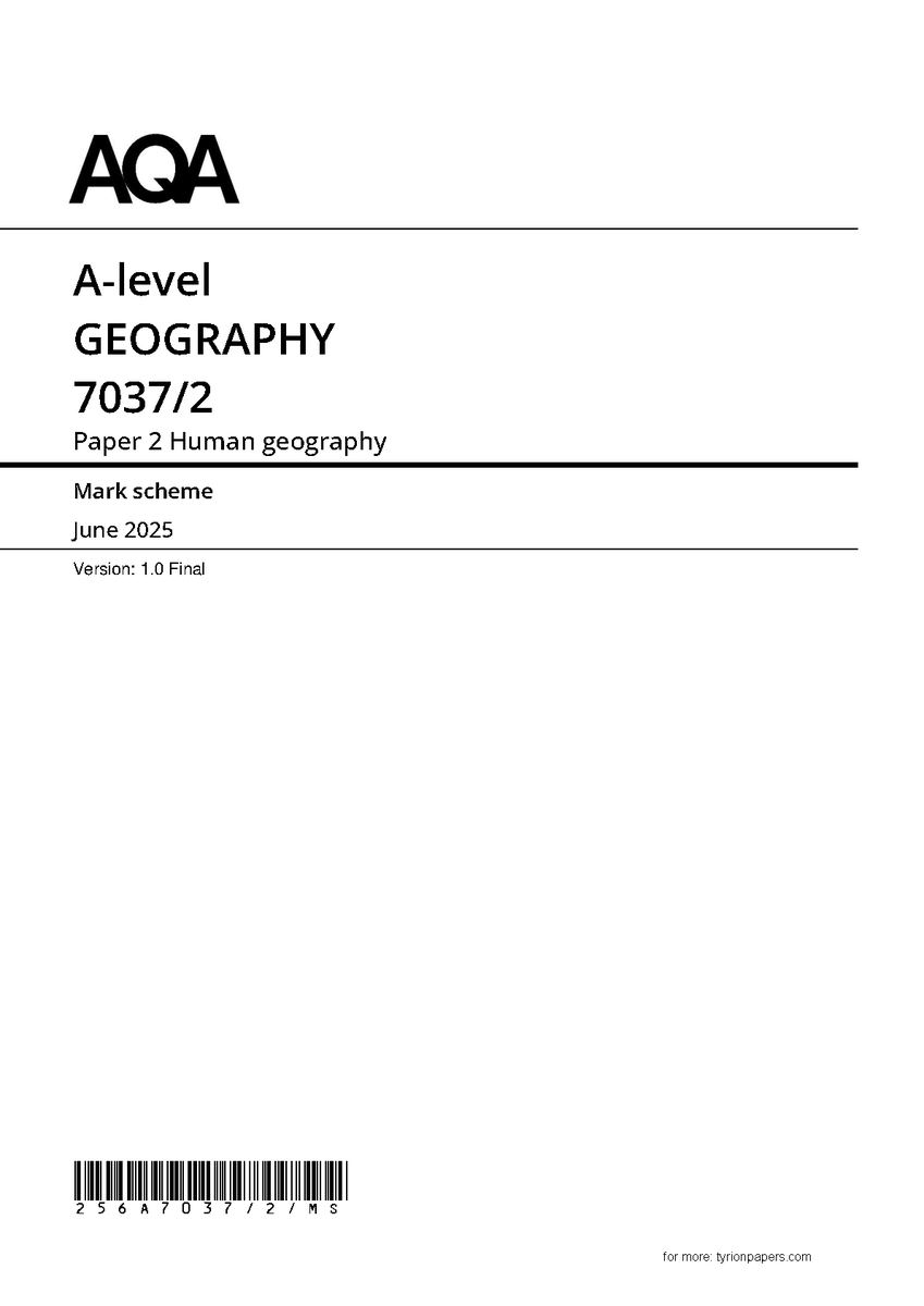 AStephensadriel's tweet photo. https://t.co/twckTO0bp5
2025 AQA As Level Geography Mark Scheme Paper 2 7037 2 Human Geography
#aqaaslevel #2025aqaas #aslevelgeography #geography #geographymarkscheme #70372 #humangeography #aqageography #hackedexams https://t.co/euQPXtoWGZ