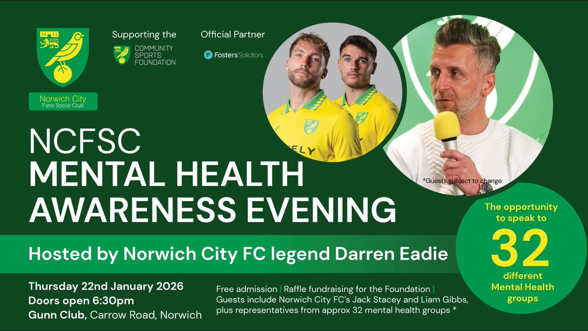 nihcssMH's tweet photo. Proud to be attending the NCFSC Mental Health Awareness Evening alongside Norwich City FC 💚
NIHCSS / Together will be there supporting important conversations and connecting people with support.

#MentalHealth #NIHCSS #TogetherForMentalWellbeing #NorwichCityFC #EndTheStigma https://t.co/IpxYzyrXJO
