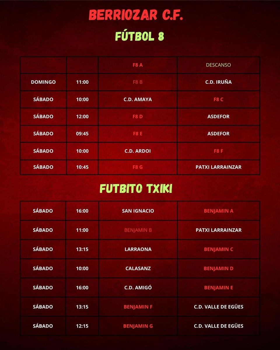 Jornada de este fin de semana.

Aúpa roj@ssss!!!!

#berriozar  #goraberriozar