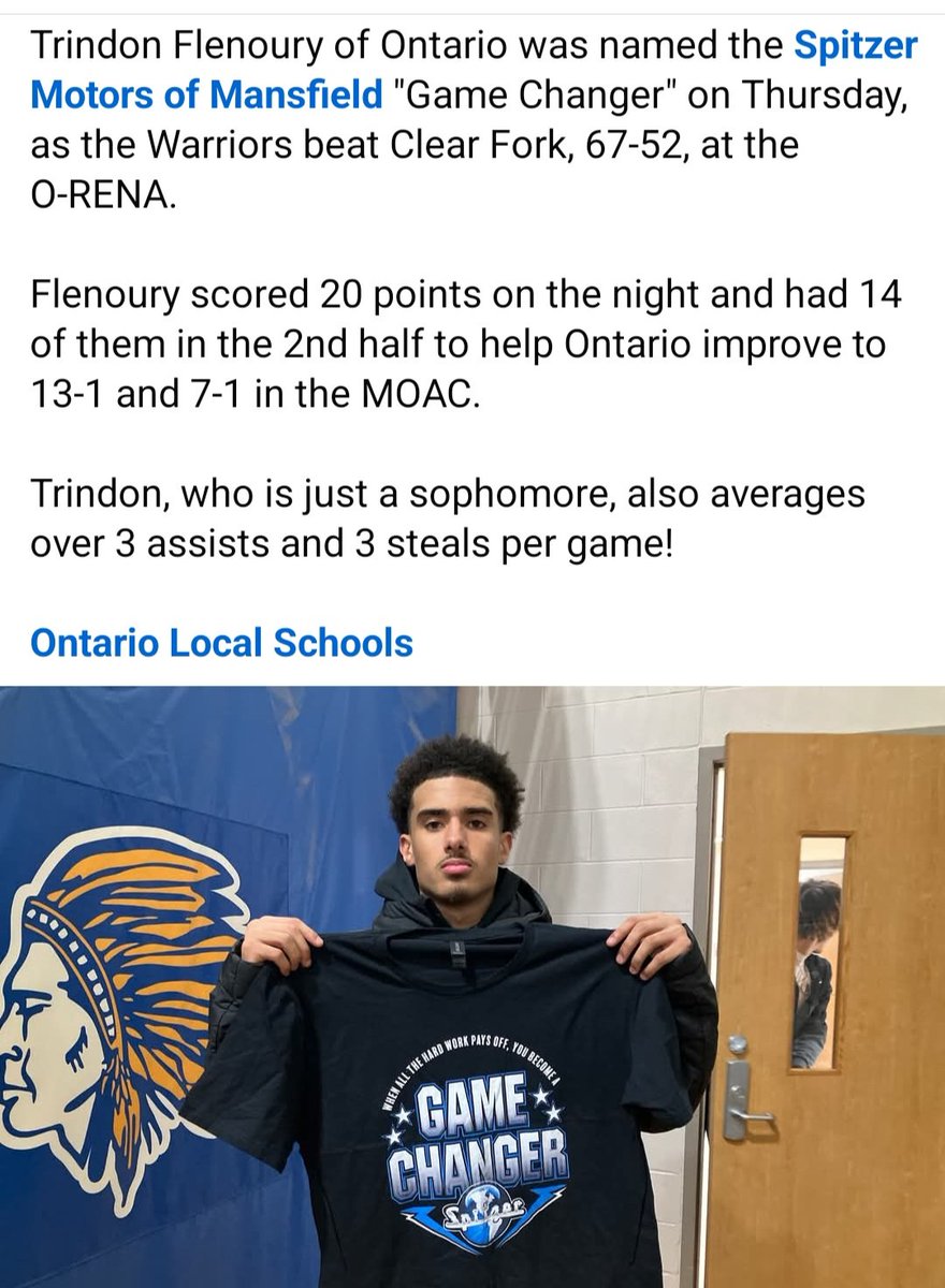 Trindon <a href="/tflen30/">Trindon Flenoury</a> finished with 20pts (54%), 4reb, 4ast, 2st helping Ontario move to 13-1 on the season. Keep working kid! <a href="/AaronBH82/">Aaron Hines</a> <a href="/OBCBasketball/">Ohio Basketball Club</a> <a href="/PrepHoopsOH/">Prep Hoops Ohio</a> <a href="/Allohiohoopsco1/">AllOhioHoops, LLC 🏀📝</a> <a href="/BleacherProspec/">Bleacher Prospect</a> <a href="/SpyReportOH/">Spy Report 🔦🏀</a> <a href="/DecarloMealing/">Coach D</a>