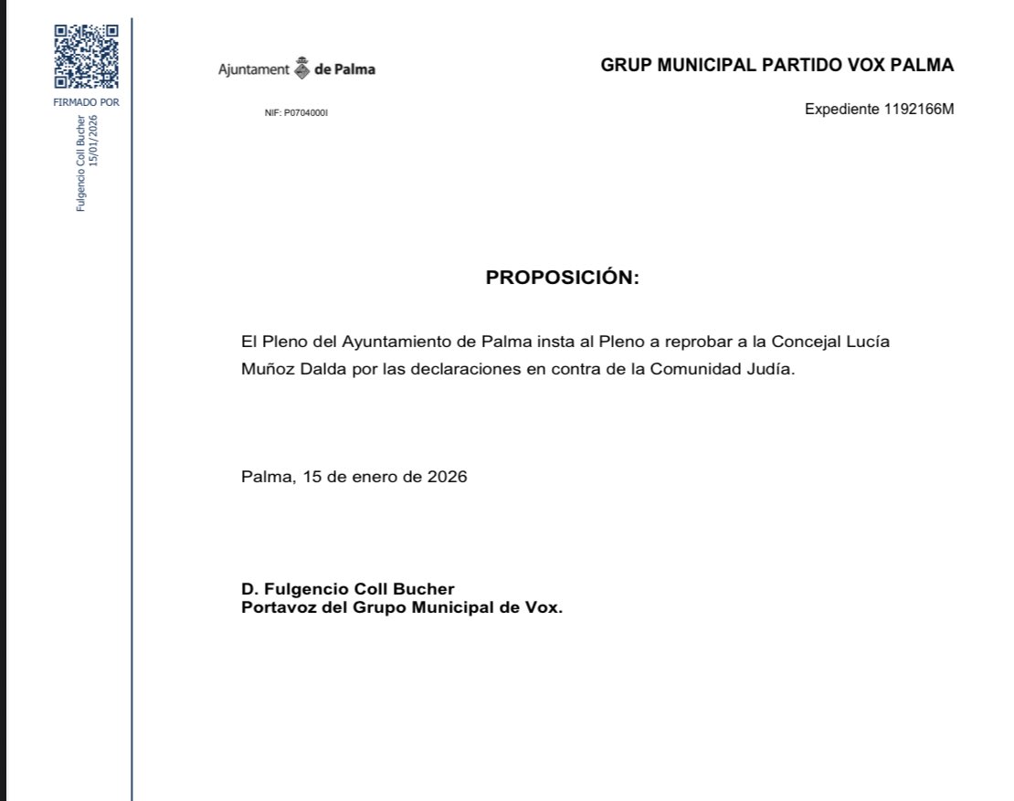 luciadalda's tweet image. La moción de Vox para reprobarme no tiene desperdicio: habla de Palma de Mallorca y es un copia y pega lleno de faltas de ortografía. Palma ahogada por la crisis de vivienda y los fascistas preocupados por censurar la solidaridad con Palestina. Son un fraude. No nos callarán🇵🇸
