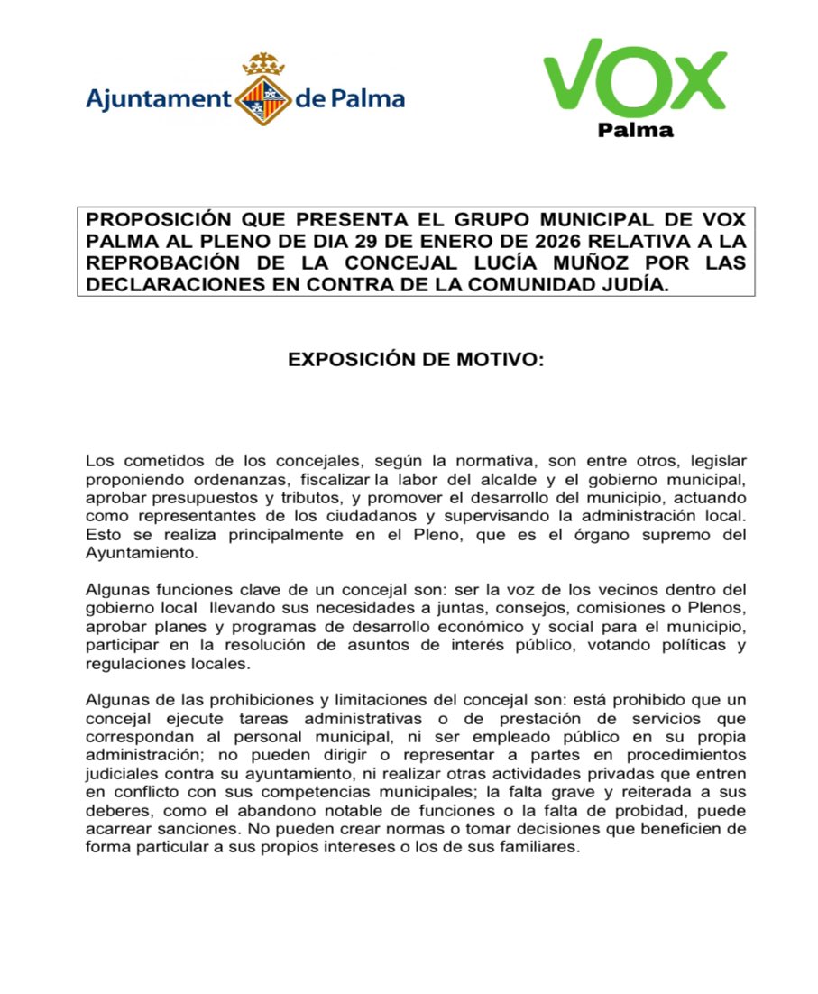 luciadalda's tweet image. La moción de Vox para reprobarme no tiene desperdicio: habla de Palma de Mallorca y es un copia y pega lleno de faltas de ortografía. Palma ahogada por la crisis de vivienda y los fascistas preocupados por censurar la solidaridad con Palestina. Son un fraude. No nos callarán🇵🇸
