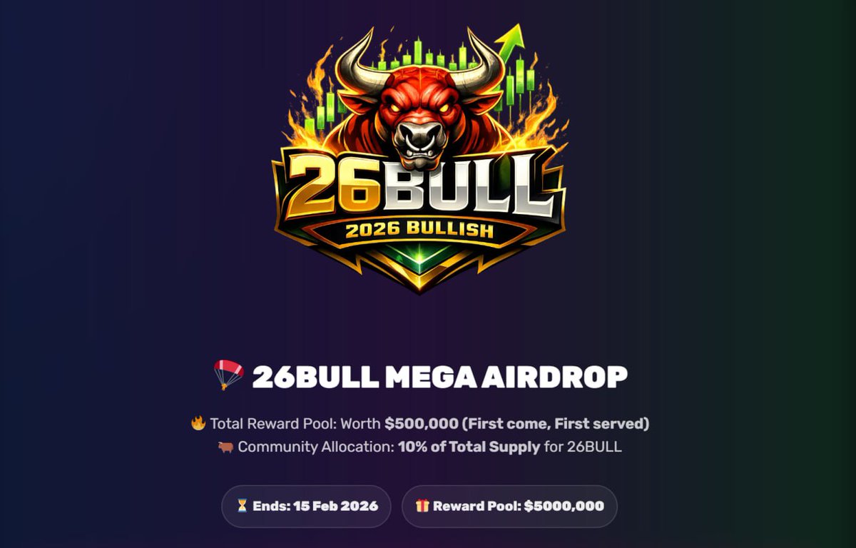 26BullMega Airdrop
Reward pool 500K$ for fcfs participants
26bull.com/Airdrop/?ref=2…

-Complete the quest
-Submit details
-Submit solana address
-Done