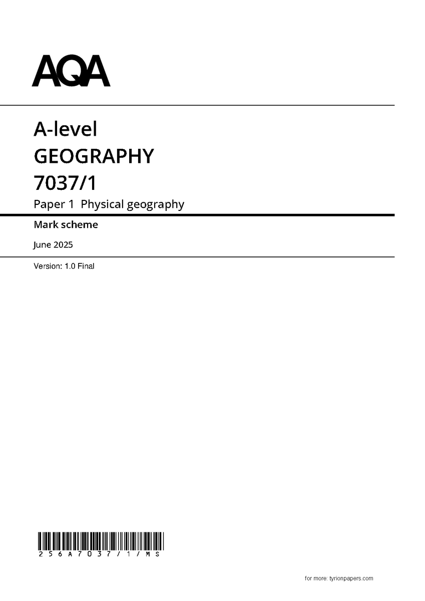 AStephensadriel's tweet photo. https://t.co/r3Pw92iMeE
2025 AQA As Level Geography Mark Scheme Paper 17037 1 Physical Geography
#2025aqaas #aqaaslevel #aslevelgeography #geography #geographymarkscheme #MarkSchemePaper1 #70371 #PhysicalGeography #hackedexams https://t.co/zXaLnoKe3l