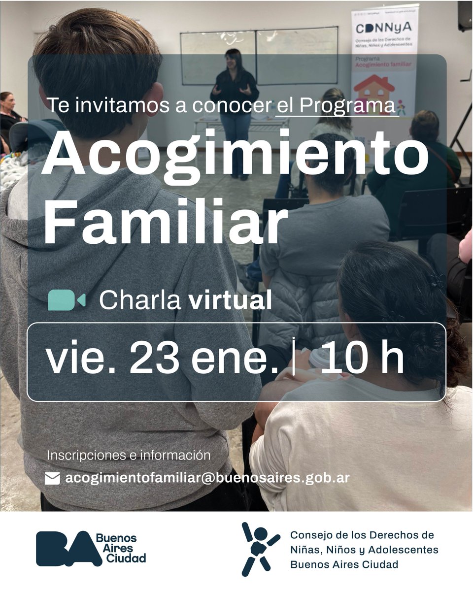 🫶🏼¿Querés formar parte del Programa de Acogimiento Familiar?  

Este programa tiene como objetivo el cuidado de un niño, niña o adolescente en un núcleo familiar distinto al de origen por un período de tiempo limitado.  

📩 acogimientofamiliar@buenosaires.gob.ar
