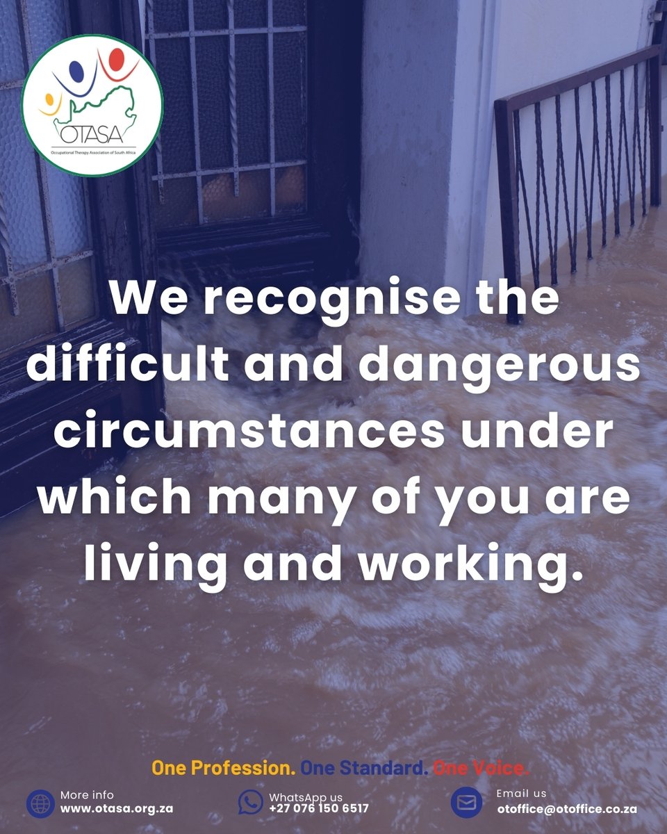 OTASA_news's tweet image. Livelihoods are disrupted in these provinces, but we stand together as occupational therapy professionals to respond to the devastation caused by the floods. We extend unwavering support to every practitioner affected

#OTSupport #OTASA #OTCommunity