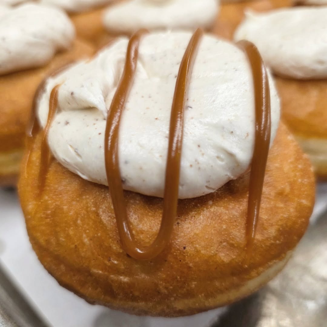 The Apple Paczki's are a Thing of Beauty!! Filled Delicious Apple Filling and Topped a Brown Butter Buttercream and Dulché De Leche Caramel 😋 OMG!! #mnbestdonuts #mnbestbakery #bestriverroadbakery #tcltop5bakerymn #redwingmn