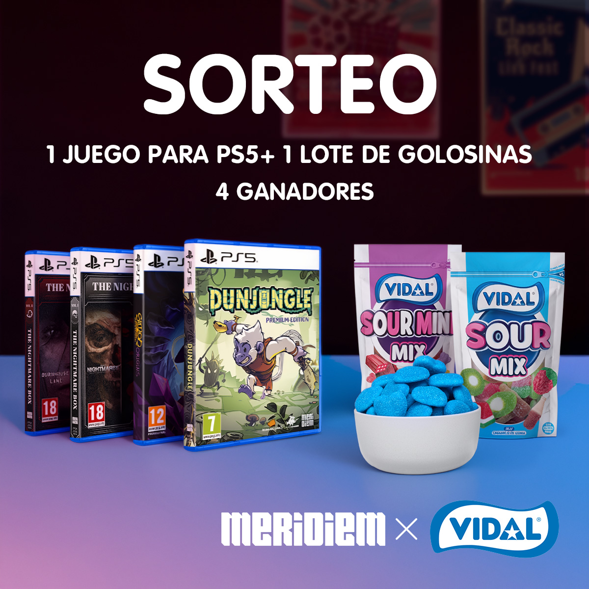 🎮🍬 ¡SORTEO GAMER + GOLOSO! 🍬🎮

Junto a <a href="/MeridiemGames/">Meridiem</a> lo damos todo 👀🔥

🎁 4 GANADORES se llevan:
👉 1 juego para PS5
👉 + un lote de golosinas Vidal 😍

¿Te apuntas al combo perfecto? 😏

Para participar:
✅ Síguenos
❤️ Dale like y RT a este post
👯‍♀️ Menciona a 2 amig@s